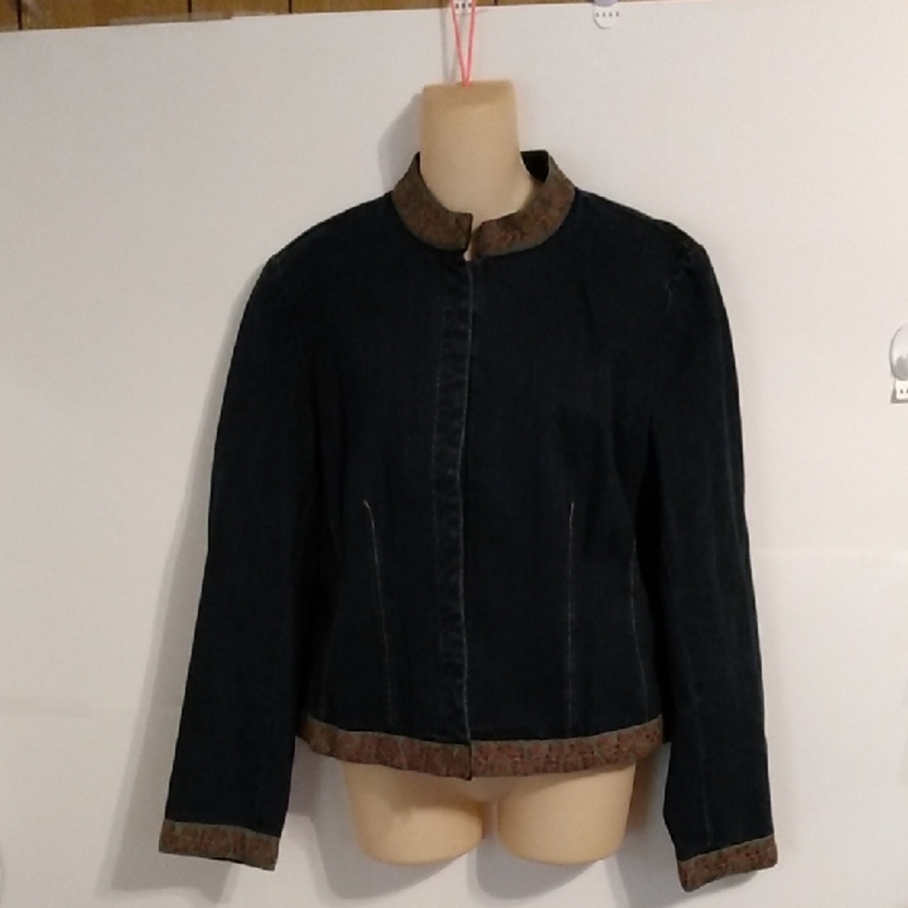 Vtg Y2K Dark Denim Jeans Jacket Willi Smith Embroidered Size Xl Cottagecore